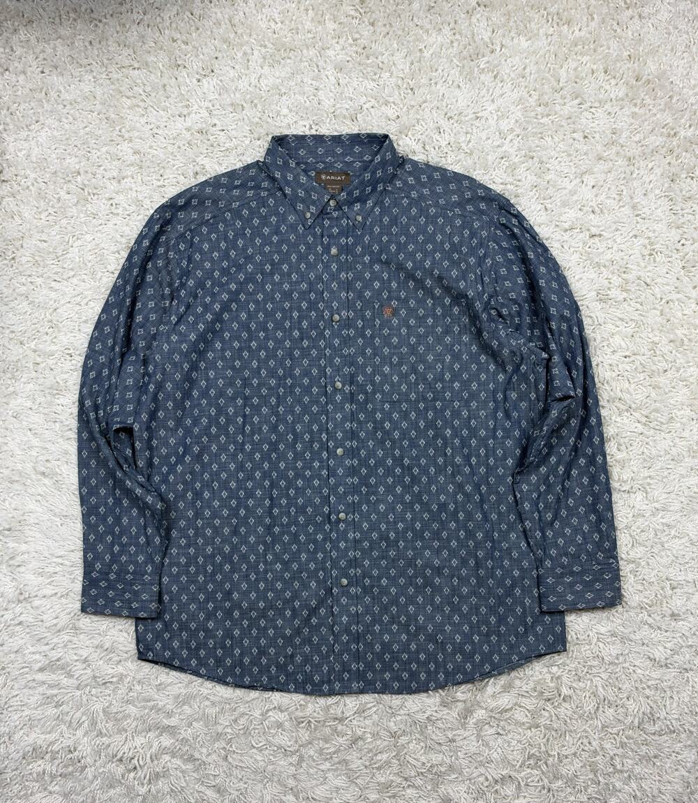 Ariat Dillon Classic Fit Shirt Mens XL Chambray Blue Aztec Button Down Western